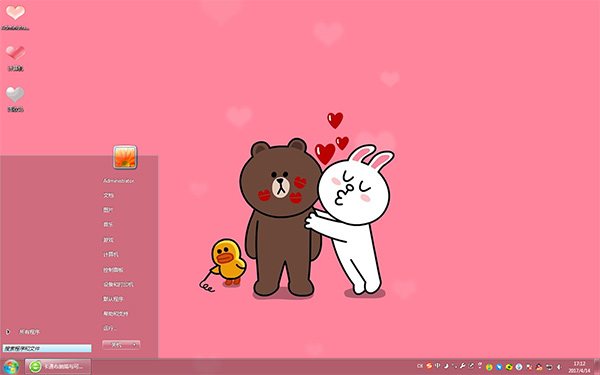 卡通布朗熊与可妮兔win7主题